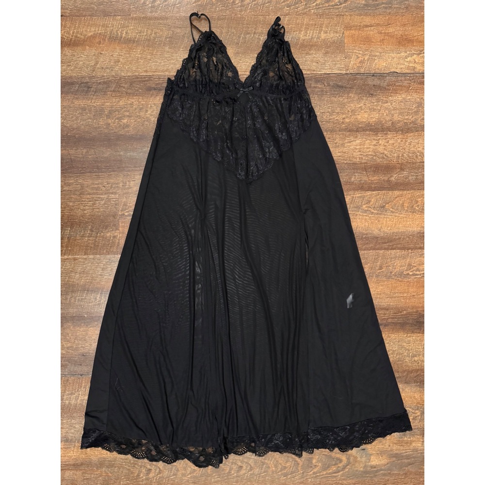 Avidlove Plus Size 2X Black Sheer Lace Babydoll Chemise Long Lingerie